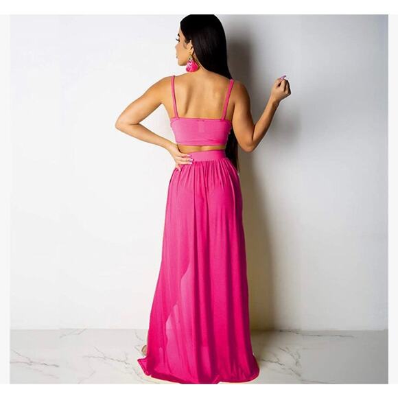 2 Piece Deep V Crop Top and High Split Maxi Skirt - Size Medium - Picture 3 of 7